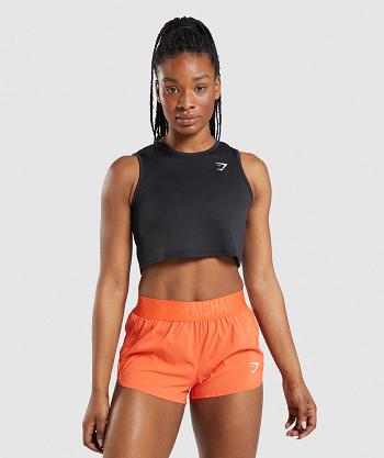 Podkoszulki Damskie Gymshark Treningowe Crop Czarne | PL 3076ZUT